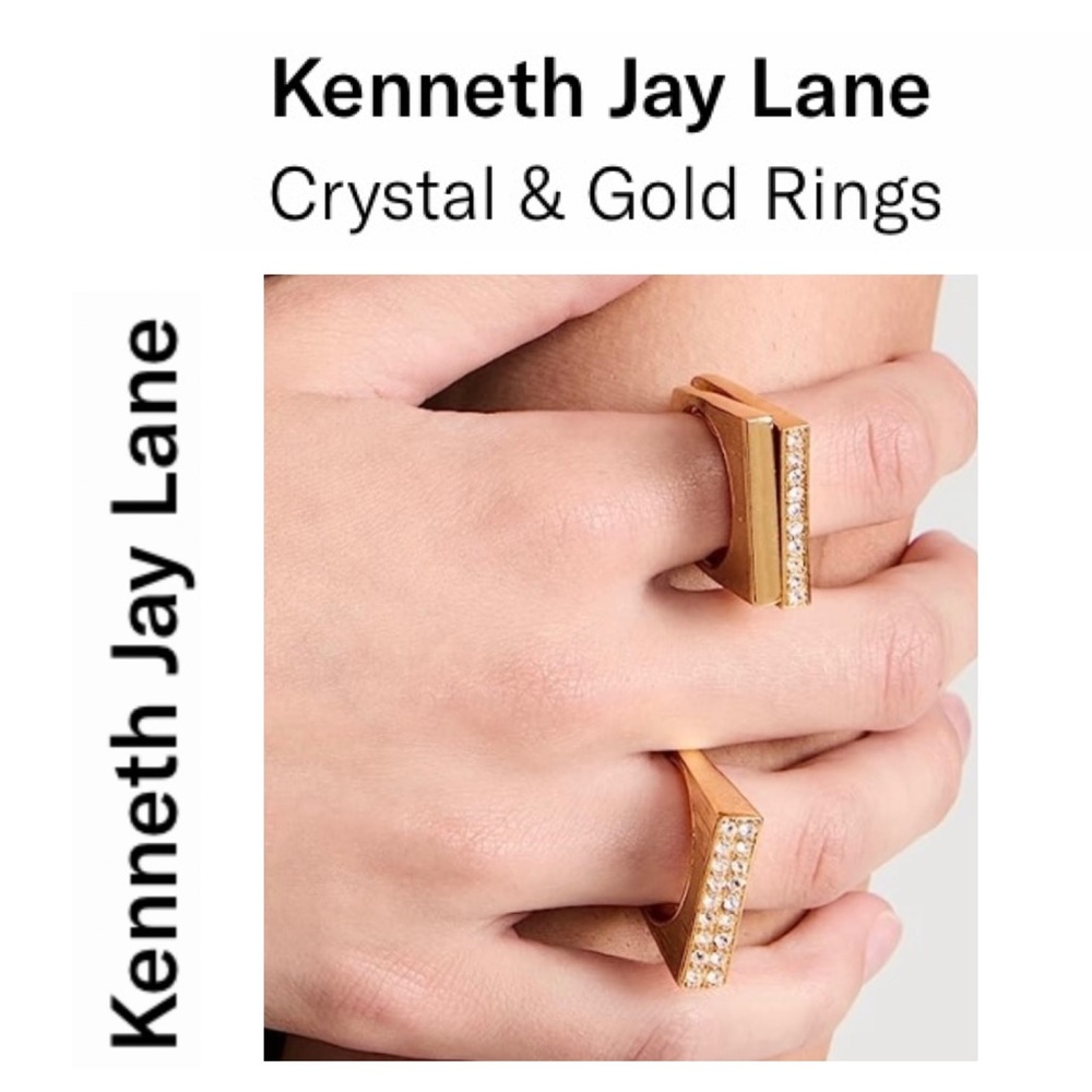 Kenneth Jay Lane 3pc. Gold & Crystal Unique Ring Set